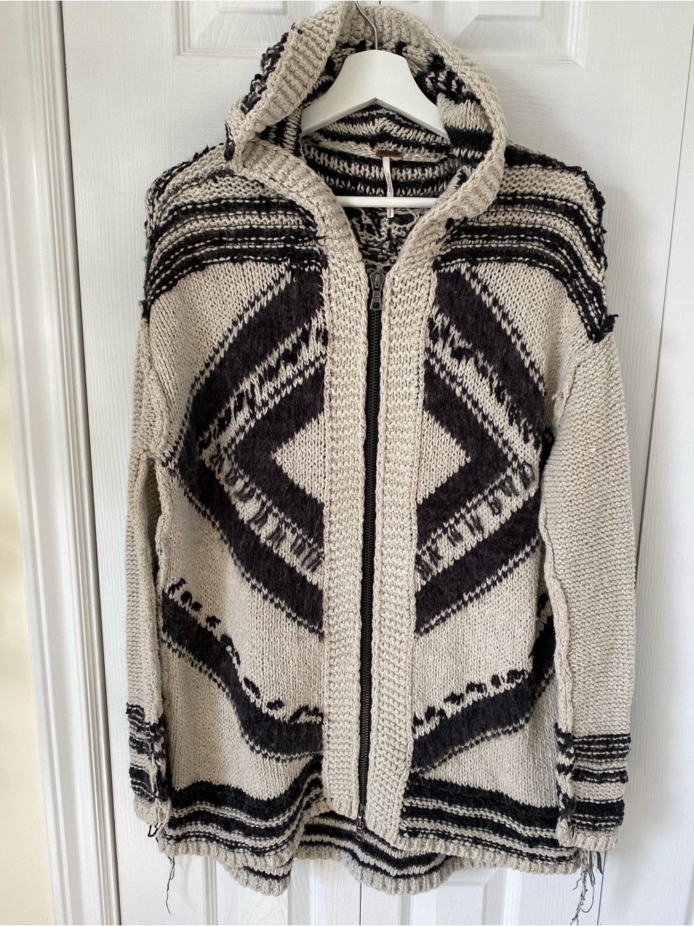 Free People Show Me The Way Hooded Zip Sweater Duster Cowichan inspired Size S